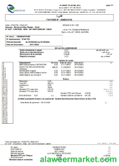 Algerie Telecom utility business bill, Word and PDF template